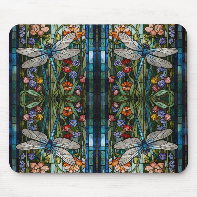 Tapis De Souris Dragonfly art boho floral verre de tache (Devant)