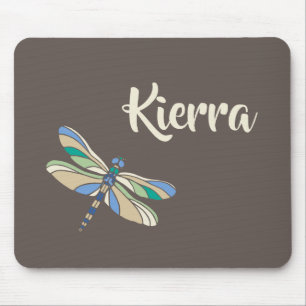 Tapis De Souris Dragonfly élégant en Brown et bleu avec nom