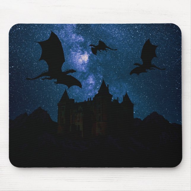Tapis De Souris Dragons volant, château étoilé de minuit de dragon (Devant)