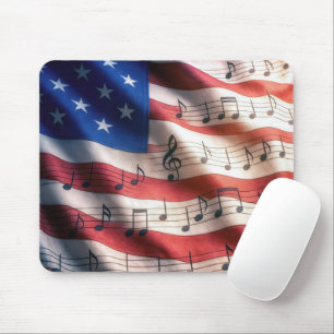 Tapis De Souris Drapeau américain avec notes de musique