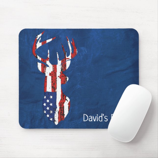Tapis De Souris Drapeau Américain Cerf En Cuir Bleu (Avec souris)