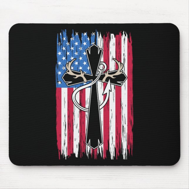 Tapis De Souris Drapeau américain Chasse chrétienne Pêche Amant (Devant)