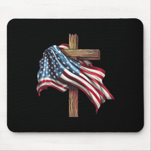 Tapis De Souris Drapeau américain Croix chrétienne Jésus 4 juillet
