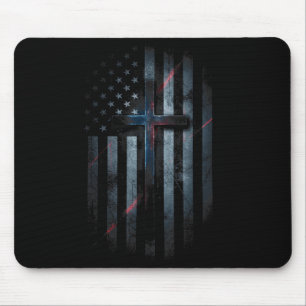 Tapis De Souris Drapeau américain grunge et croix Foi Famille Libe