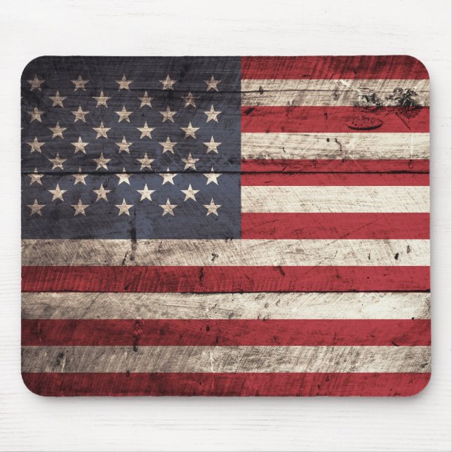 Tapis De Souris Drapeau américain sur le vieux grain en bois (Devant)