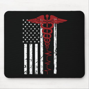 Tapis De Souris Drapeau américain Symbole Médicale Noir Patriotiqu