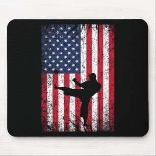 Tapis De Souris Drapeau américain vintage Karate 4 juillet Marti