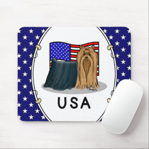 Tapis De Souris Drapeau américain Yorkshire Terrier (Yorkie) Chien