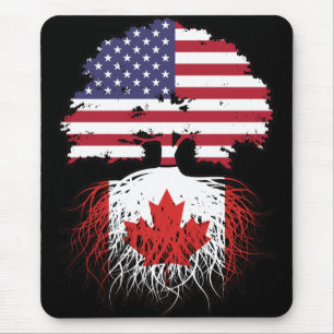 Tapis De Souris Drapeau canadien américain des racines d'arbre