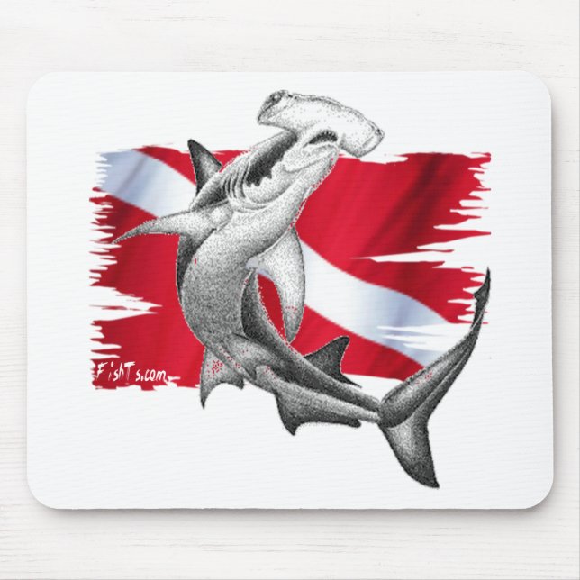Tapis De Souris Drapeau de piqué avec le requin-plongeur de (Devant)