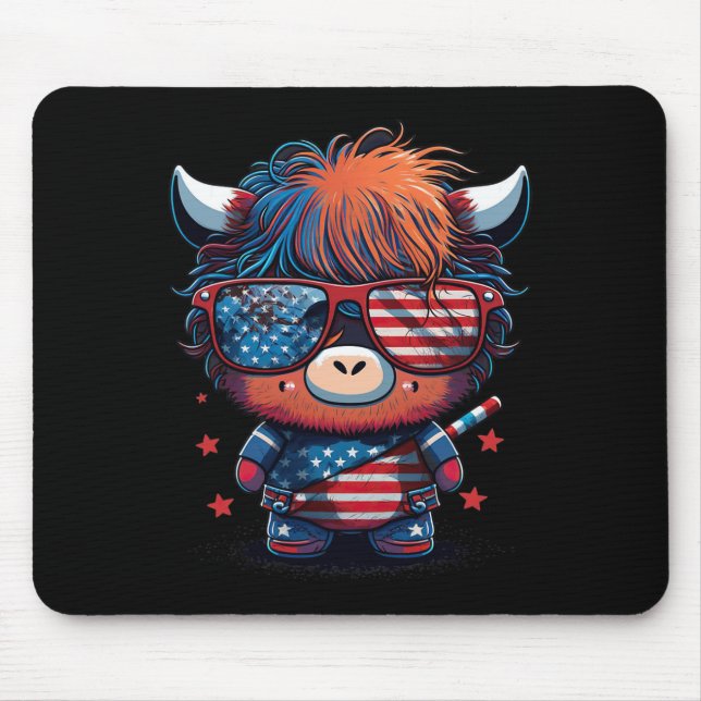 Tapis De Souris Drapeau Patriotique Scottish Highland Cow Us (Devant)