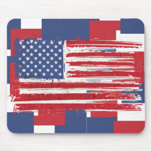 Tapis De Souris Drapeaux américains Abstraits en rouge blanc et bl
