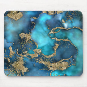 Tapis De Souris Dreamy Blue Teal and Gold