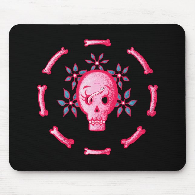Tapis De Souris Drôle Crâne rose Halloween Whimsigoth (Devant)