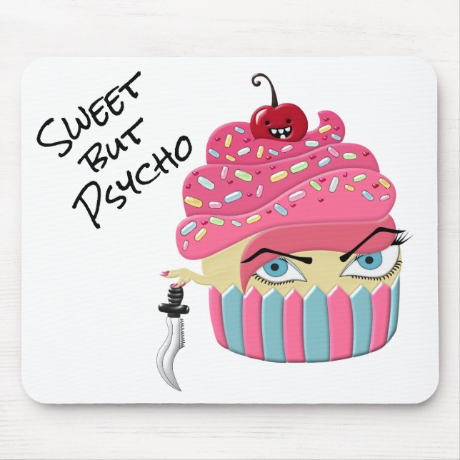 Tapis De Souris Drôle Cupcake rose doux mais Psycho Halloween (Devant)