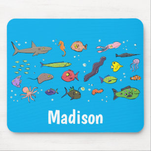 Tapis De Souris Drôle des créatures marines dessin motif