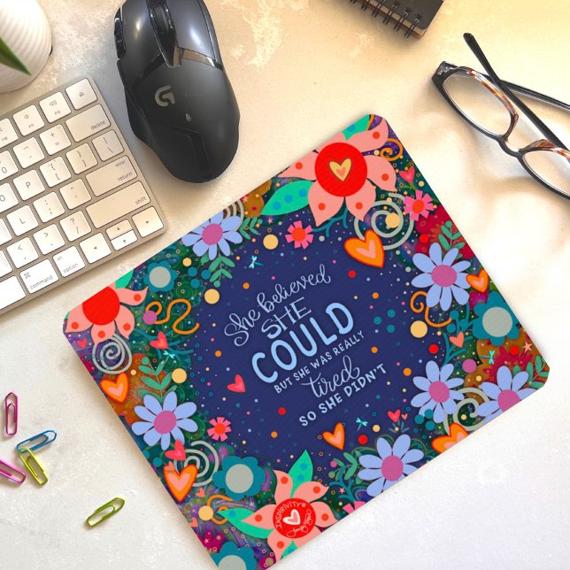 Tapis De Souris Drôle Floral joyeux Croyé Citation Fatiguée (Créateur téléchargé)