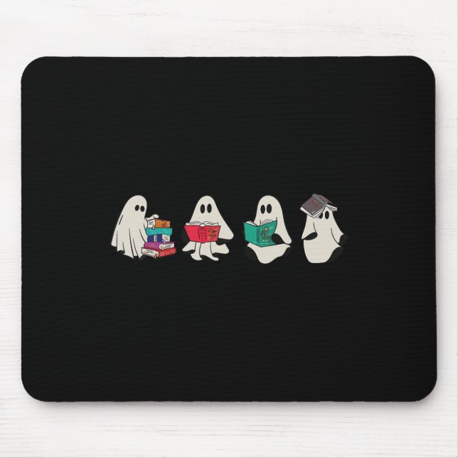 Tapis De Souris Drôle Ghost Livres de lecture mignonne Halloween É (Devant)