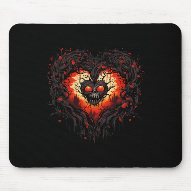 Tapis De Souris Drôle Horreur Fantôme Coeur Rouge Crâne Déplaisant (Devant)