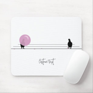 Tapis De Souris Drôle mignon Bubblegum Birds sur un fil blanc