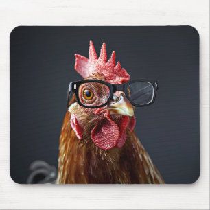 Tapis De Souris Drôle poulet portant des lunettes