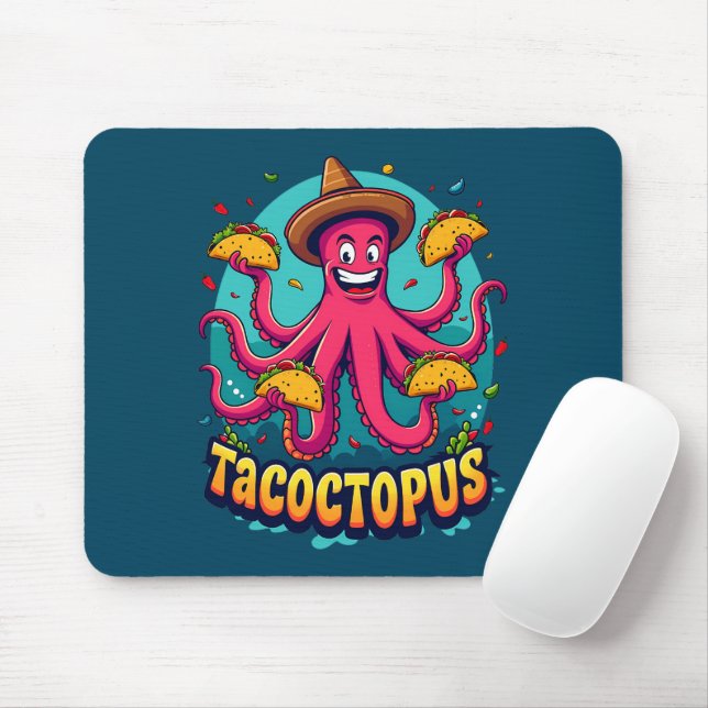 Tapis De Souris Drôle Taco Octopus Cartoon Alimentation Pun (Avec souris)