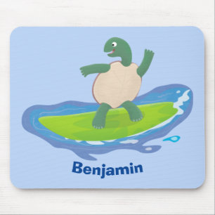 Tapis De Souris Drôle tortue vague de surf dessin animé