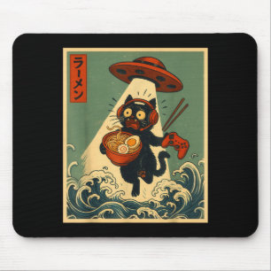 Tapis De Souris Drôle Vintage Anime Japonaise Chat Joueur Ramen Uf