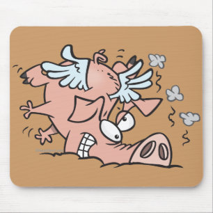 Tapis De Souris drôles atterrissage atterrissage vol de cochon de