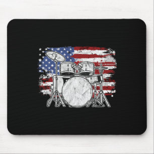 Tapis De Souris Drummer Drum Set Tambours Usa Drapeau Américain 4t