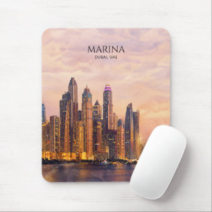 Tapis De Souris Dubaï Marina Skyline Aquarelle Lumières de la vill