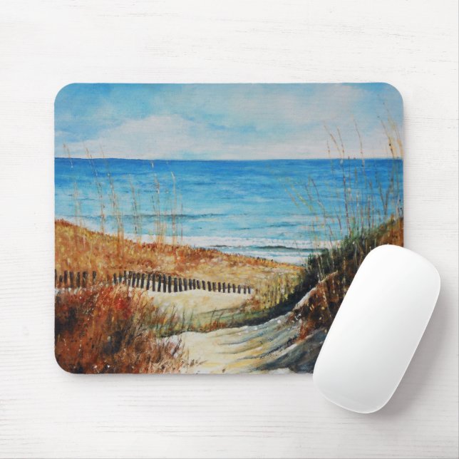 Tapis De Souris Dunes de sable de plage et peinture océanique (Avec souris)