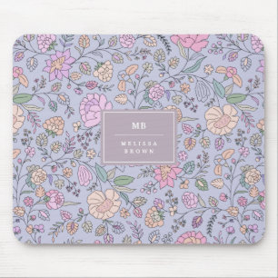 Tapis De Souris Dusty rose violet bleu Whimsical coloré Floral