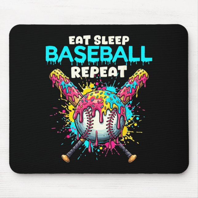 Tapis De Souris Eat Sleep Baseball Repeat Funny Ice Cream Drip Cro (Devant)
