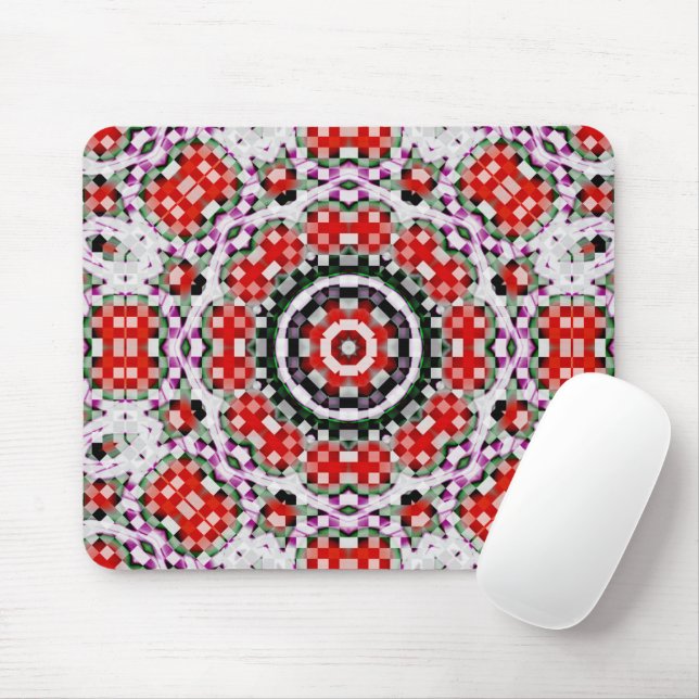Tapis De Souris Échecs rouges et blancs ou kaléidoscope en pixel c (Avec souris)
