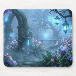 Tapis De Souris Échos brumeux du jardin de la brume bleue