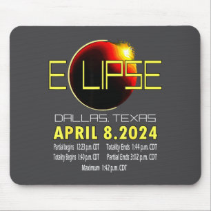 Tapis De Souris Éclipse solaire à Dallas Texas 2024 Éclipse solair