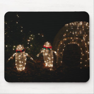 Tapis De Souris Écran de lumière des fêtes de pingouins