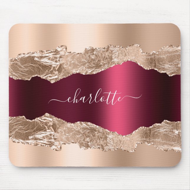 Tapis De Souris Écriture de nom de marbre or bordeaux (Devant)