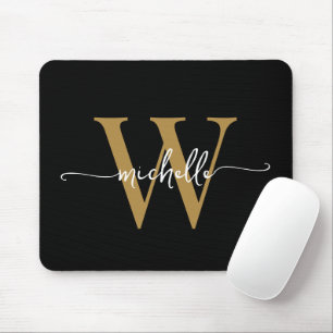 Tapis De Souris Écriture de nom de monogramme noir élégant féminin