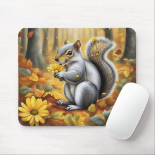 Tapis De Souris Écureuil avec marguerite jaune
