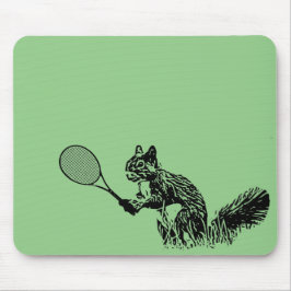 Tapis De Souris Écureuil avec raquette de tennis sur Arrière - pla