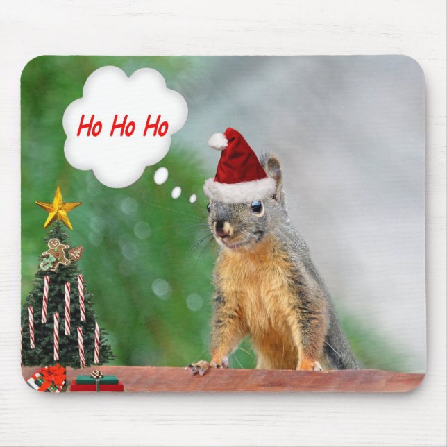 Tapis De Souris Écureuil de Joyeux Noël indiquant Ho Ho Ho ! (Devant)