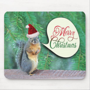 Tapis De Souris Écureuil de Noël avec l'arrière - plan à feuil