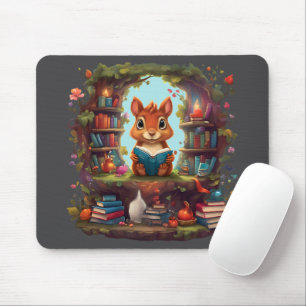 Tapis De Souris Écureuil Lecture Sur Une Étagère Vintage