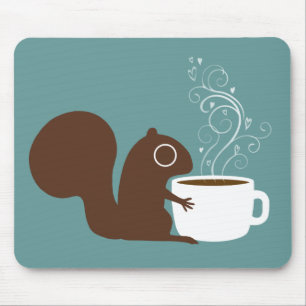 Tapis De Souris Écureuil mignon au café Whimsical Animal Art