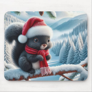 Tapis De Souris Écureuil noir avec chapeau de Père Noël