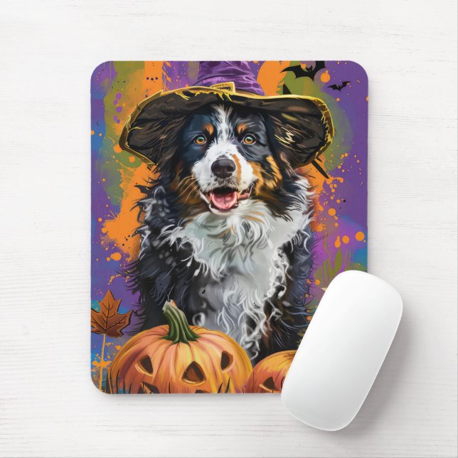 Tapis De Souris Éffrayant Australien Berger Halloween Citrouille s (Avec souris)