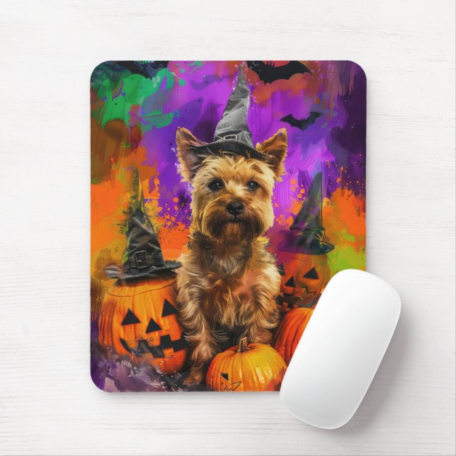 Tapis De Souris Éffrayant Cairn Terrier Chien Halloween sorcier Ci (Avec souris)