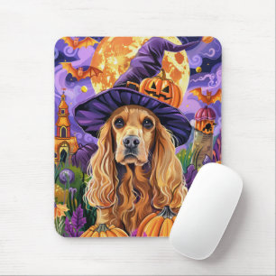 Tapis De Souris Éffrayant Cocker Spaniel Dog Halloween Witch Citro